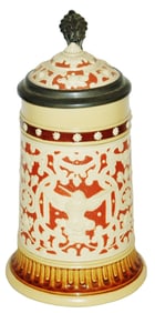 Mettlach Birds & Floral Stein w Inlay Lid
