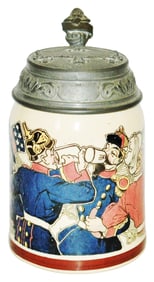 Mettlach Uncle Sam, Kaiser & Other Leaders Stein