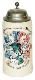 Mettlach 1L Dueling Fraternal Student Shield Stein