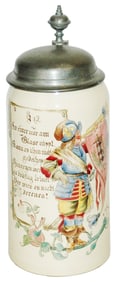 Mettlach 1L Knight Blows Horn & Verse Stein