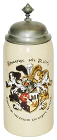 Mettlach 1L Dueling Fraternal Student Shield Stein