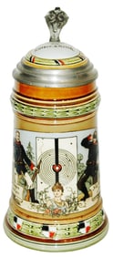Mettlach Soldiers & Target Stein w Inlay Lid