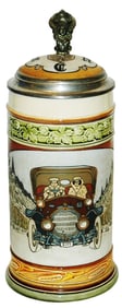 Mettlach Couple in Early Automobile Stein