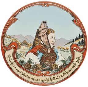 Mettlach Black Forest Girl Etched Plaque