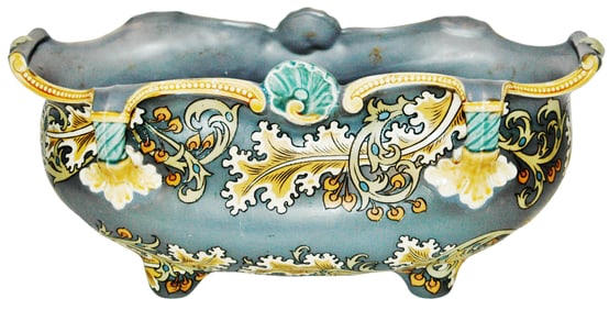 Mettlach ArtNouveau Etched Floral Design Jardenier