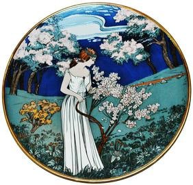 Mettlach Woman in Spring Four Seasons Plaque
