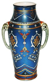 Rare Size Mettlach Floral Vase w Elephant Handles