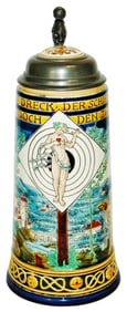 1L Mettlach Venus on a Target Stein w Jester