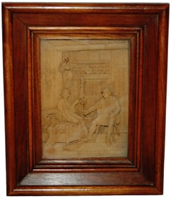 Carved Wood Framed Shadow Box Tavern Scene