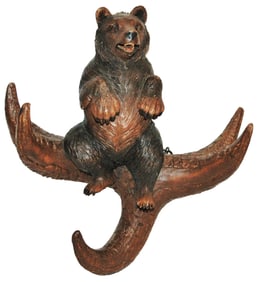 Black Forest Carved Bear Whip Hook w Glass Eyes