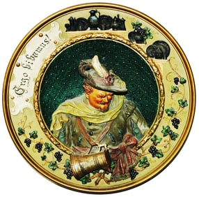 PAIR of JM Terracotta Landsknecht w Steins Plaques