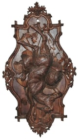 Impressive Black Forest Carved Wood Game Plaque