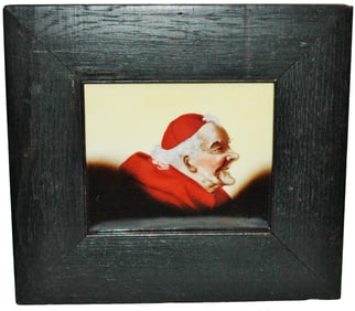 Handpainted Monk on Porcelain Plaque Framed