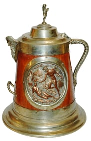 Unusual Huge 20" Wood & Metal Scenes Master Stein