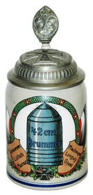 Artillery Shell & Flags Stein w Iron Cross Lid