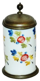 Milk Glass Enamel Floral Stein  Dated 1796 Lid