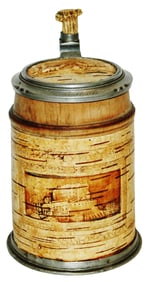 Pressed Cork over Wood Castle Scene Stein w Horn