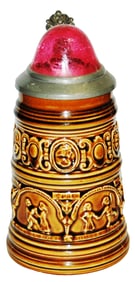 Majolica Couples w Pink Crackle Glass Inlay Lid