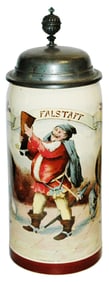3L Mettlach Falstaff holds a Boot Stein