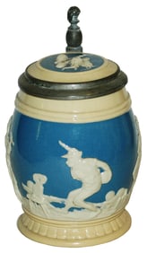 Mettlach 3/10L  Wrap around Bowling Scene Stein