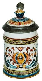 1/4L Mettlach Mosaic Floral Design Stein