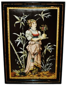 Mettlach Four Seasons Woman Bamboo Framed Plaque