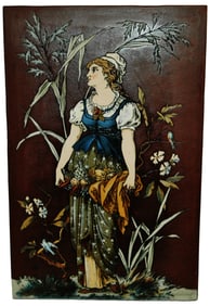 Mettlach Four Seasons Woman w Fruit Basket Plaque