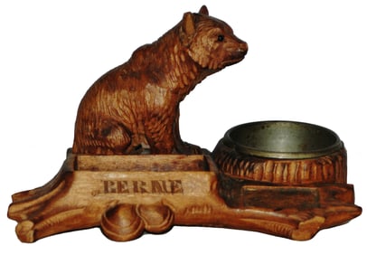 Black Forest Carved Wood Bear Matchholder Ash Tray