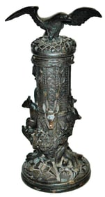 13" Black Forest Carved Wood Animals Stein w Eagle