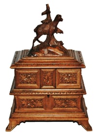 Black Forest Carved Wood Jewerly Box w Goat Lid