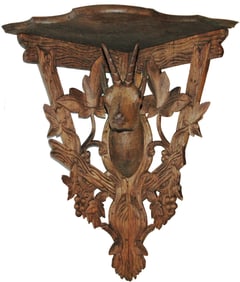 Black Forest Carved Wood Shelf w Goat & Floral