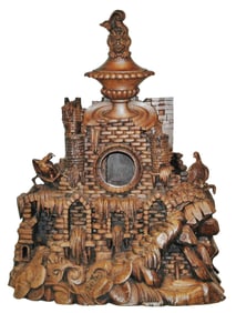 Black Forest Carved Wood Clock Case w Devil Finial