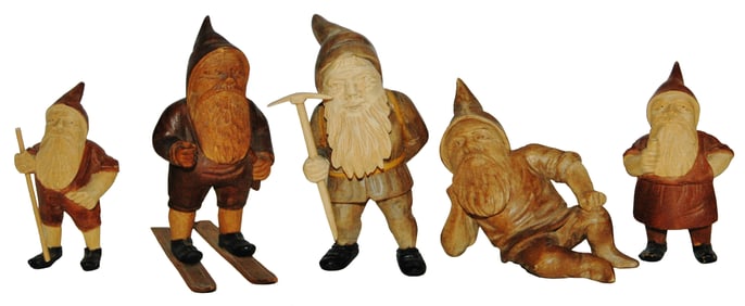 Group of Four Black Forest Carved Wood Dwarfs