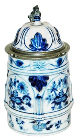 Sitsendorf Blue Floral Porcelain Stein w Domed Lid