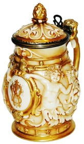 Royal Worcester Cherubs Stein w Silver Marked 1840