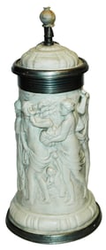 Unusual 2L Parion Nudes & Cherub Stein w Inlay