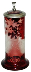 Wheel-Cut Stags & Forest Bohemian 1850 Glass Stein