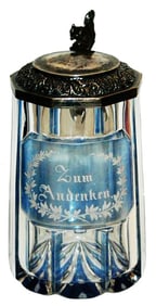 1850 Wheel-cut Slogan Facet Body Stein, Silver Lid