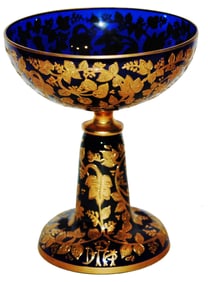 Moser Gilded Floral Enamel Cobalt Glass Goblet