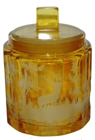 Wheel-Cut Stags 1875 Faceted Glass Humidor Jar