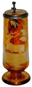 Intaglio Cut Stags & Forest  c.1860 Glass Stein