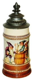 Dwarfs Drinking at a Keg Handpainted Stein