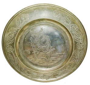 Engraved St George Slaying Dragon 9" Pewter Plate