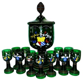 Egermann Glass Punch Bowl w 11 Matched Goblets