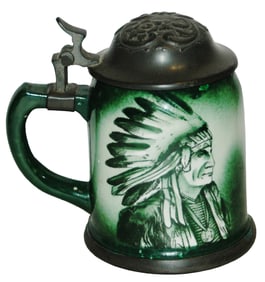 Two Native American Indians on each side of  Stein