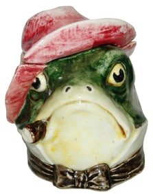 Frog Smoking a cigar Austrian Majolica Tobacco Jar