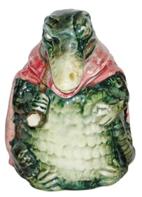 Alligator wCape Pipe Austrian Majolica Tobacco Jar