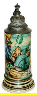 Busy Tavern Scene Dumler & Breiden Stein: Pottery Dumler & Breiden POG 1/2L. Busy tavern scene with women. Mint.
