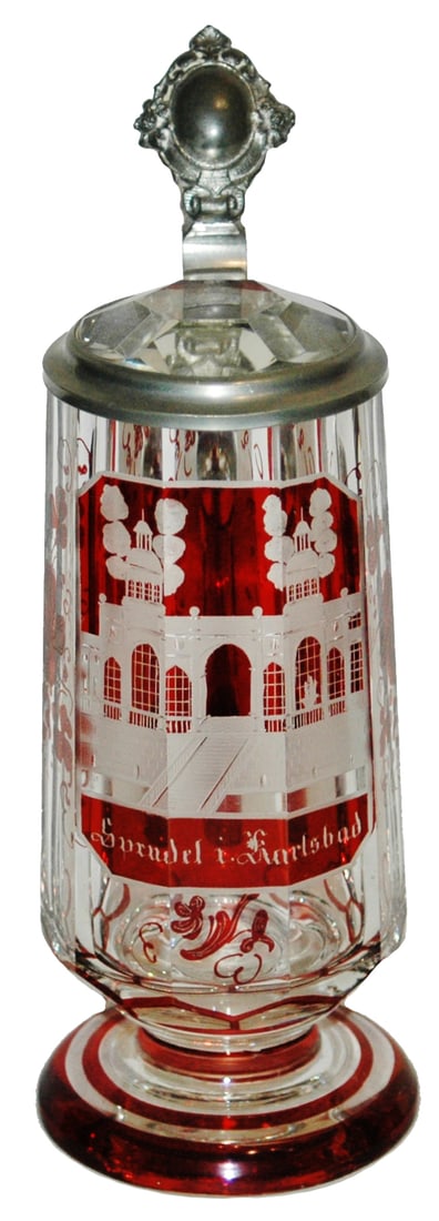 Wheel-Cut Spa Faceted Body Glass Stein w Prism Lid (1 of 4)