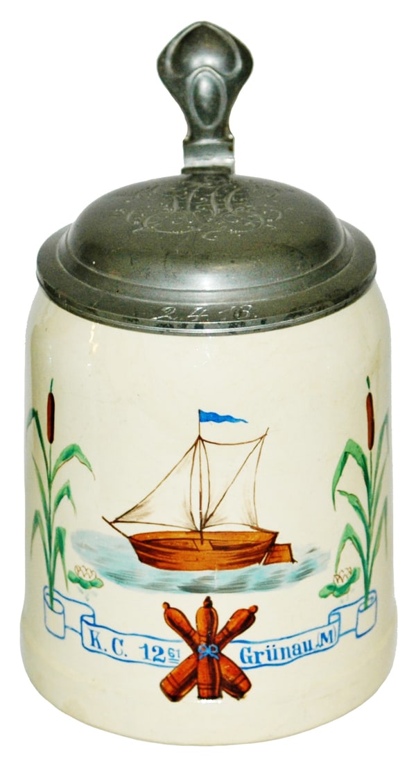 Mettlach Hand Painted Sailboat Stein w Initials (1 of 4)